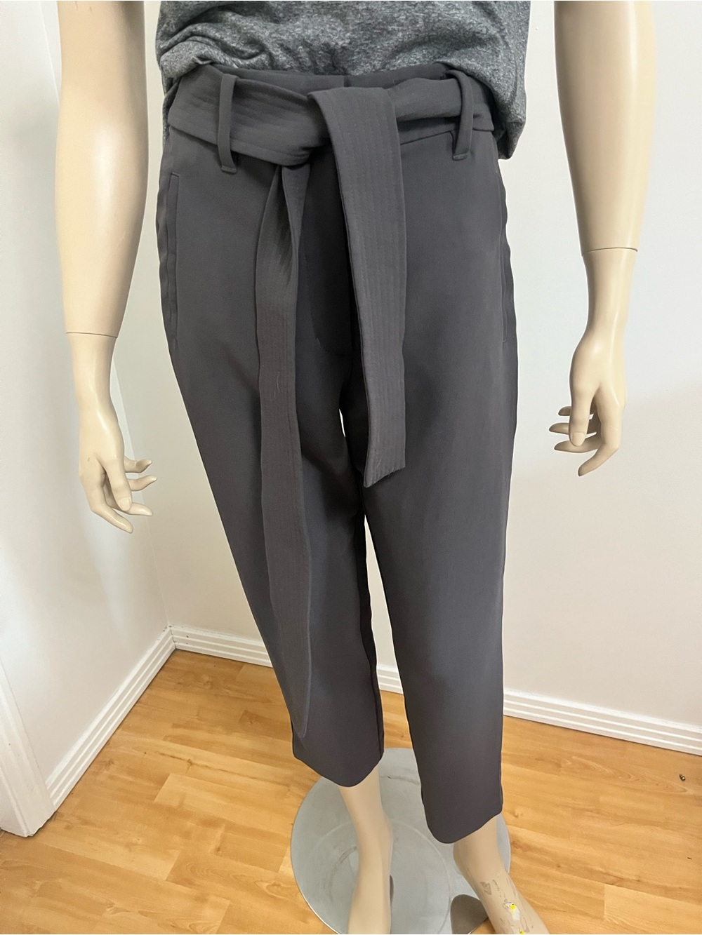 Wilfred Charcoal High-Rise Tie-Waist Cropped Pants